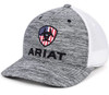 Ariat men’s grey patterned Flexfit trucker cap with embroidered USA shield logo and white mesh back.
