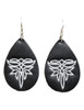 Silver Strike Ladies Black Teardrop Western Earrings with White Boot Stitch Design and Fishhook Ear Wires