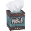JT International Blue Leather and Horseheaded Tissue Box Cover