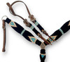 Showman Black Teal Peach Corded Single Ear Headstall & Breast Collar Set Western Tack 14692