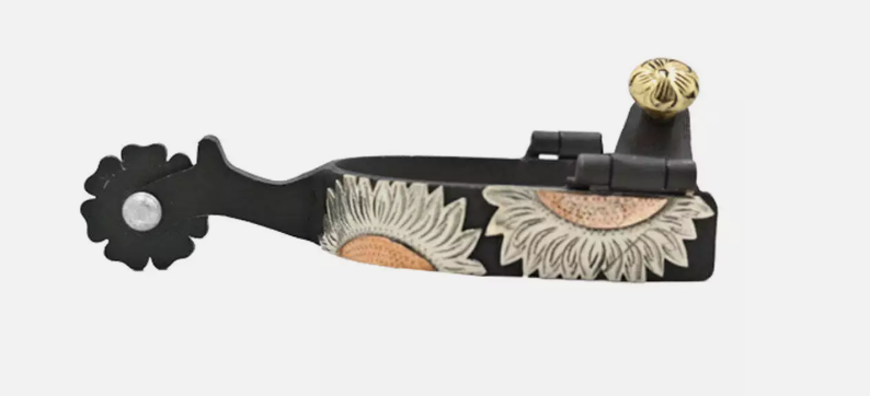 Showman ® Ladies Yellow and Black Sunflower Overlay Spur Straps. main image 0