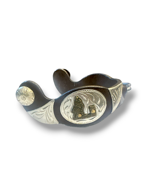 Antique Brown Bumper Spurs with Barrel Racer Motif | Saddle Up Colorado