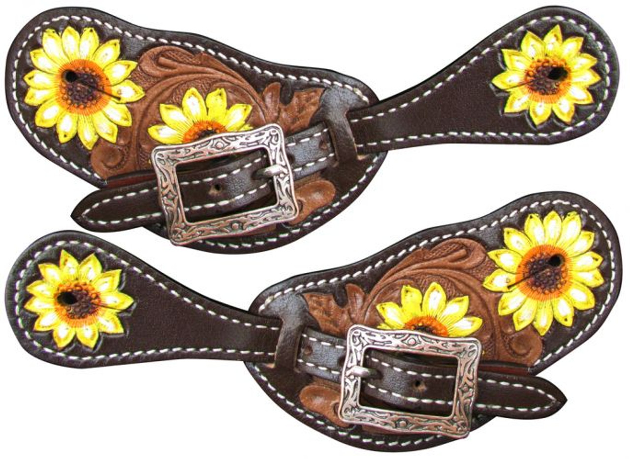 The Tooled & Painted Leather Purse Straps Buckstitched Sunflower