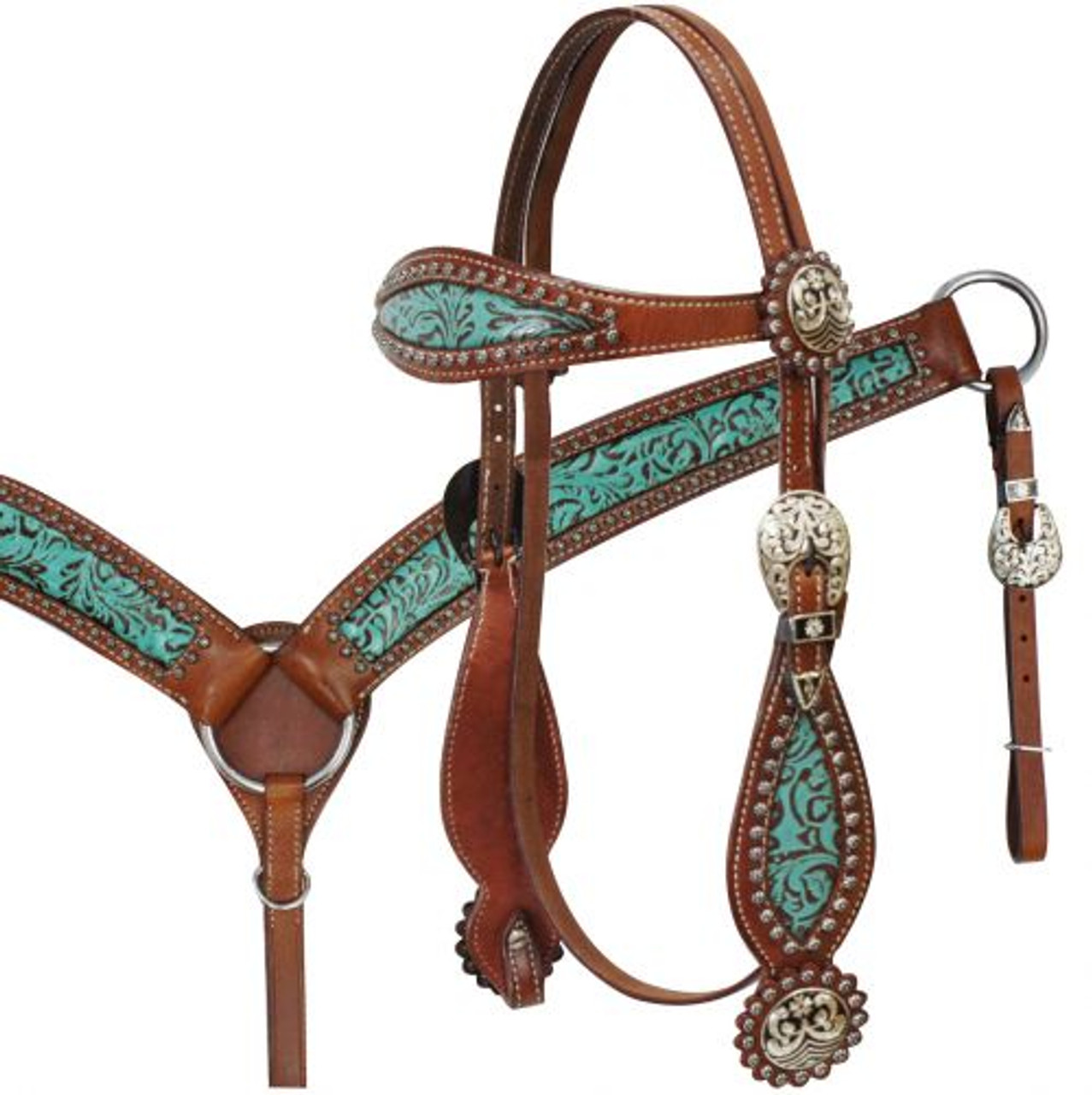 Bridle Breast Collar Headstall Tack Set Horse Cowhide Inlay 