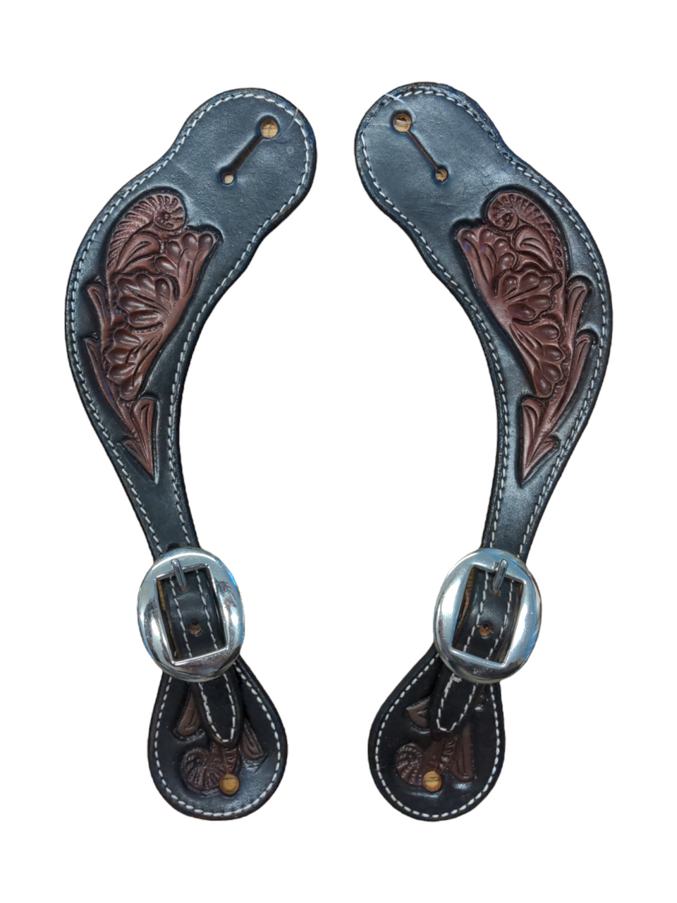 Professional's Choice Black with Floral Tooling Spur Straps