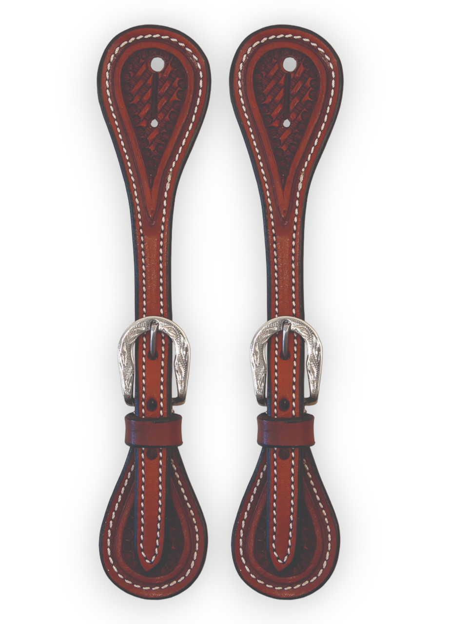 Showman ® Youth leather spur straps with turquoise inlay.
