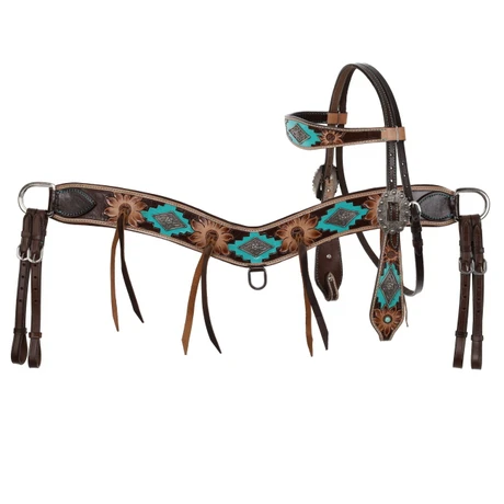 Showman Aztec Bloom Browband Headstall & Breast Collar Set Western Horse Tack 15016