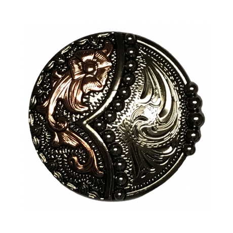 1 1/2 Inch Trigg Leather Antique Silver and Copper Concho
