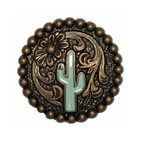 1 1/4 Inch Trigg Leather Antique Copper Concho with Turquoise