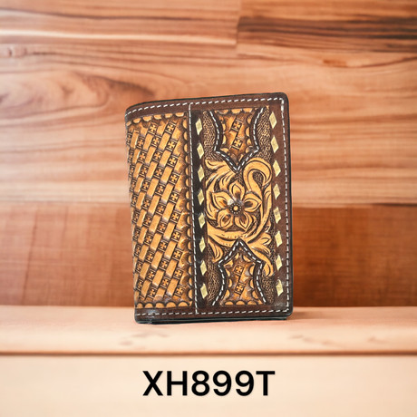 Twisted X Wallet Floral Carving Basket Tool Rawhide Buckstitch Trifold XH899T