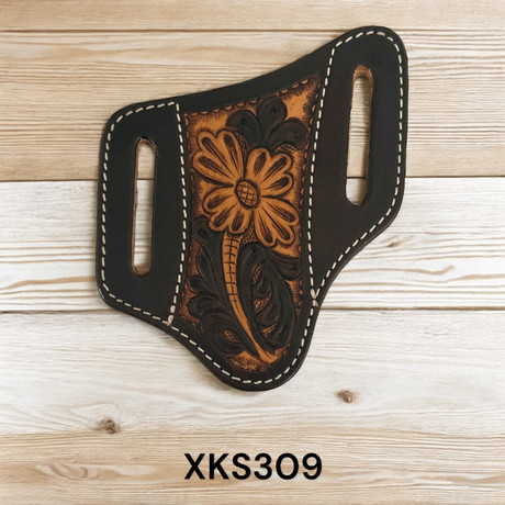 Twisted X Knife Sheath Two Tone Leather Floral Hand Carving XKS309