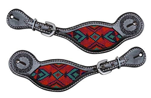 Showman Dark Chocolate Argentina Cow Leather Spur Straps with Beaded Inlay 30839