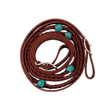 Partrade Barrel Reins 5/8 5 Plait Braided Leather with 4 Turquoise Knots BRL5PKT