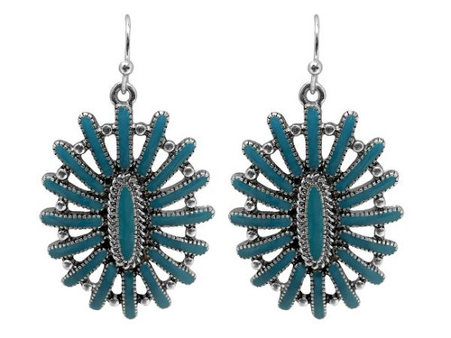 Showman Western Oval Dangle Earrings with Turquoise Starburst Stone AE3884-ASTQ