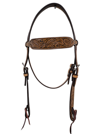 Scott Thomas HBB400 Western browband headstall — floral tooled leather with antique finish — full view Scott Thomas HBB400 Western browband headstall — floral tooled leather with antique finish — full view