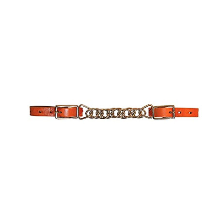 Circle Y Flat Chain Curb Strap 4.5 inch with regular oil leather ends and flat metal chain center for Western horse tack