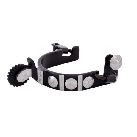 Partrade youth spur with black steel finish and three silver conchos for Western riding