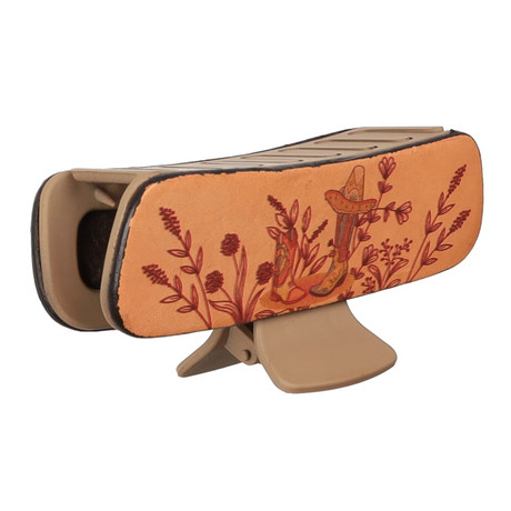 Showman Bloom & Brim 5 inch hair claw clip with western floral design and cowgirl hat artwork on tan background