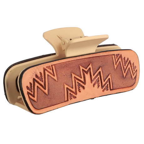 Showman Mesa Cowgirl 5 inch hair claw clip with western Aztec-style embossed design in tan and copper tones