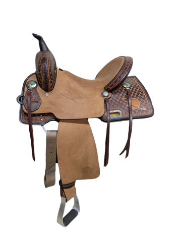 2241 New Circle Y Saturn Rising Western Barrel Saddle, 14 inch, Wide Tree