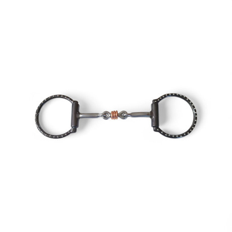 Dutton Bits D-Ring Smooth Dog Bone Snaffle Bit 5 inch mouth with tig dots on steel rings