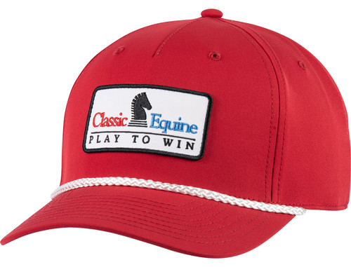 Classic Equine red snapback cap with white logo patch and Play To Win text western hat