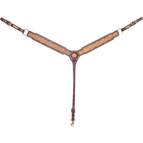 Martin Saddlery brown leather breastcollar with scroll tooling and 2.5 inch wide design
