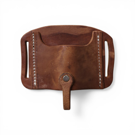 Berlin Custom Leather fence plier bag in brown leather with belt slots and reinforced stitching for ranch tool carry