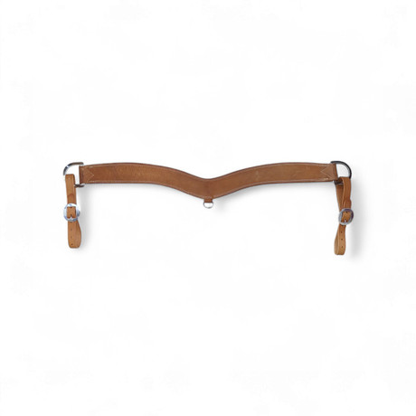 Light brown roughout leather western breast collar with adjustable straps and metal hardware