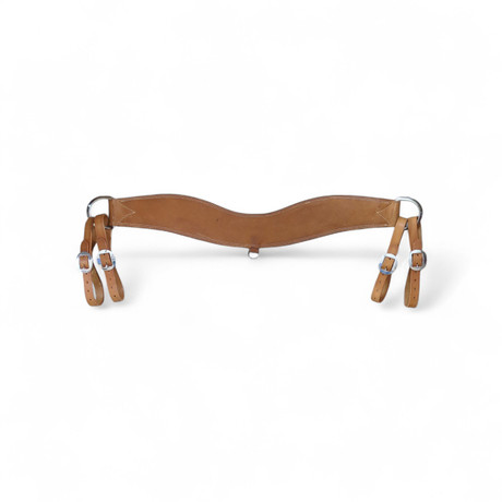 Light brown roughout leather western breast collar with double adjustable straps and metal hardware
