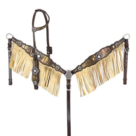 Showman anaconda shimmer one ear headstall and breastcollar set with fringe and crystal accents western horse tack