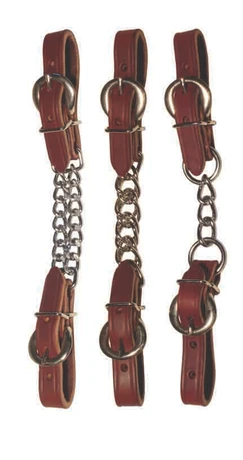 Berlin Leather 5/8 inch latigo twisted curb chain with adjustable straps and nickel plated #5 buckle for western horse tack