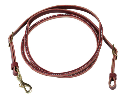 Berlin rolled center latigo leather roper reins 3/4 inch by 7 foot double stitched with solid brass snap and western riding design