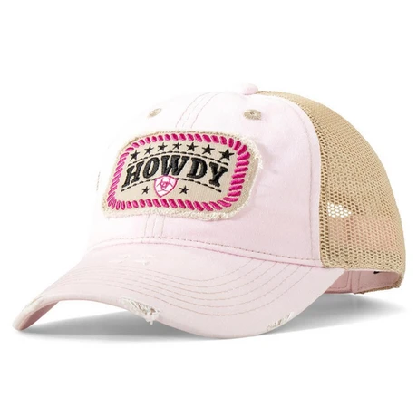 Ariat Ladies Howdy Distressed Patch Light Pink Mesh Western Hat