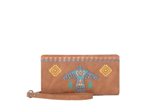 Wrangler Embroidered Aztec Eagle Fringe Collection Ladies Wallet Brown