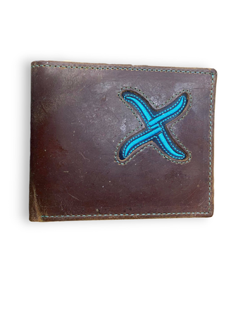 Twisted X Distressed Brown Bifold Wallet, Small Design Brown/Turquoise Style Bifold