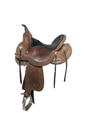 2-1460 14 inch Used Circle Y Saddlery Western Cloverleaf Barrel Saddle Wide Tree