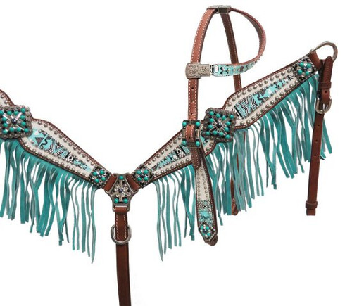 Showman Arctic Aztec Fringe Headstall & Breast Collar Western Horse Tack Set 13275 Showman Arctic Aztec Fringe Headstall & Breast Collar Western Horse Tack Set 13275