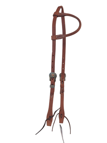 Berlin Custom Leather Rolled One Ear Headstall with Silver Floral Buckle Western Horse Tack H1551