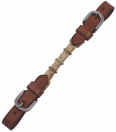 Buffalo Leather Curb Strap With Rawhide Accents And Silver Buckles