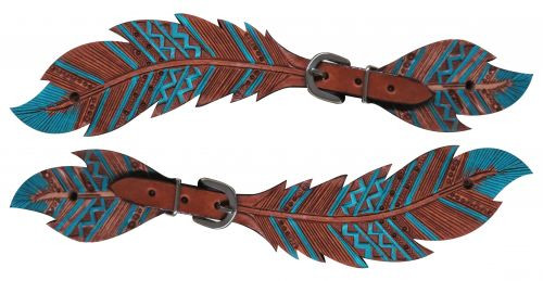 Showman Teal Painted Feather Spur Straps