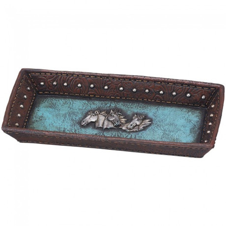 JTI Horse Head and Blue Leather Tray JTI Horse Head and Blue Leather Tray