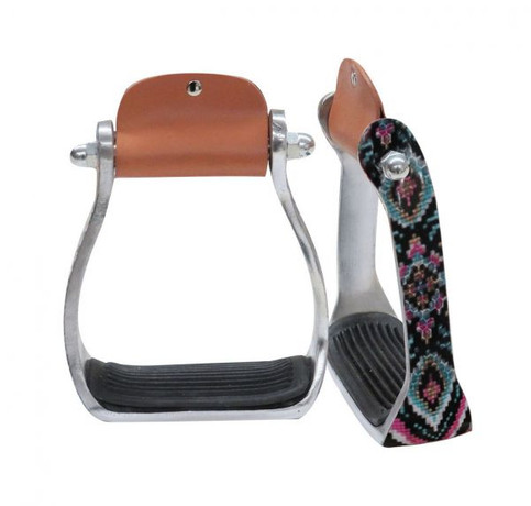 Showman Youth Aluminum Stirrups With Beaded Navajo Print  Showman Youth Aluminum Stirrups With Beaded Navajo Print