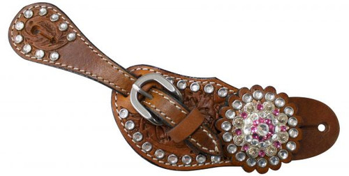Showman Youth Spur Strap Pink Crystals 