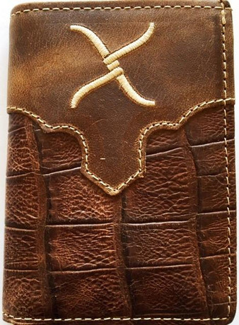 Twisted X Brown Leather Gator Print Trifold Wallet XRC-T9