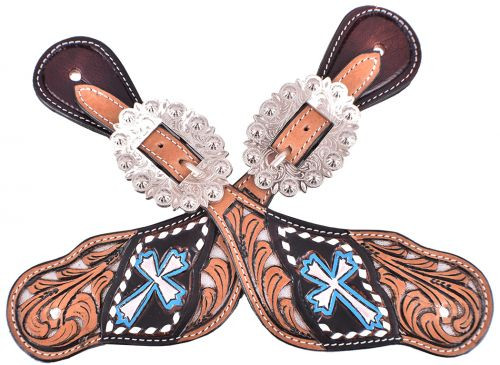 Showman Silver Hand Painted Cross Spur Straps 201901S