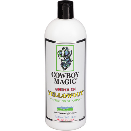 Cowboy Magic Shine In Yellowout whitening shampoo bottle for horses dogs and livestock stain remover