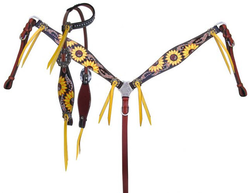 Showman Sunflower & Brown Accented Overlay Headstall & Breast Collar Tack Set 14260