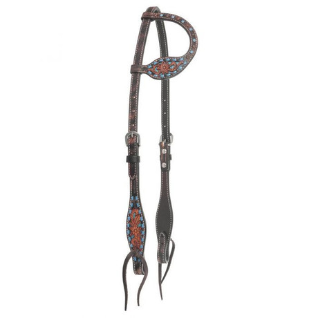 Circle Y Bronco Blue Texas Flower One Ear Headstall  Circle Y Bronco Blue Texas Flower One Ear Headstall