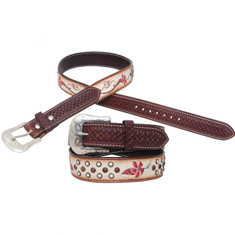 Circle Y Western Belt Fire Lily Embroidered Design  Circle Y Western Belt Fire Lily Embroidered Design